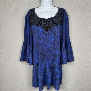 Catherines Top Womens‎ 3X Blue Bell Sleeve Tunic Velvet Mature Office Stretch